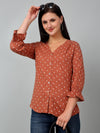 Cantabil Women's Brown Polka Dot Printed Casual Top