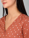 Cantabil Women's Brown Polka Dot Printed Casual Top