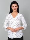 Cantabil Women's Off White Polka Dot Printed Casual Top