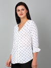 Cantabil Women's Off White Polka Dot Printed Casual Top