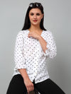 Cantabil Women's Off White Polka Dot Printed Casual Top