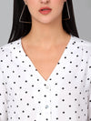 Cantabil Women's Off White Polka Dot Printed Casual Top