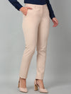 Cantabil Beige Solid Non-Pleated Formal Trouser For Women