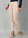 Cantabil Beige Solid Non-Pleated Formal Trouser For Women