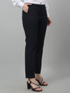 Cantabil Women's Navy Blue Solid Non-Pleated Formal Trouser For Summer