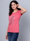 Cantabil Women Dusty Pink Typography Printed Half Sleeves Round Neck Casual T-Shirt (7153643192459)