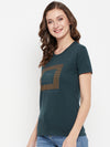 Cantabil Women Bottle Green Round Neck T-Shirt (7135537594507)
