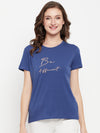 Cantabil Women Blue Round Neck T-Shirt (7135539396747)