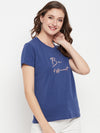 Cantabil Women Blue Round Neck T-Shirt (7135539396747)