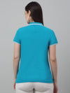 Cantabil Women's Blue Solid Polo Neck Casual T-shirt For Summer