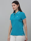 Cantabil Women's Blue Solid Polo Neck Casual T-shirt For Summer