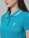 Cantabil Women's Blue Solid Polo Neck Casual T-shirt For Summer