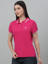 Cantabil Women's Dark Pink Solid Polo Neck Casual T-shirt For Summer