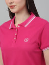 Cantabil Women's Dark Pink Solid Polo Neck Casual T-shirt For Summer