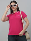 Cantabil Women's Dark Pink Solid Polo Neck Casual T-shirt For Summer