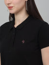 Cantabil Women's Black Solid Polo Neck Casual T-shirt For Summer