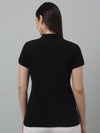 Cantabil Women's Black Solid Polo Neck Casual T-shirt For Summer