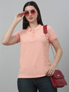 Cantabil Women's Peach Solid Polo Neck Casual T-shirt For Summer