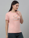 Cantabil Women's Pink Printed Sequence Work Round Neck Casual T-shirt For Summer