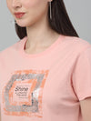 Cantabil Women's Pink Printed Sequence Work Round Neck Casual T-shirt For Summer