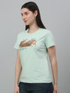 Cantabil Women's Green Printed Round Neck Casual T-shirt For Summer