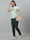 Cantabil Women's Green Printed Round Neck Casual T-shirt For Summer