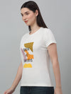 Cantabil Women's White Printed Round Neck Casual T-shirt For Summer