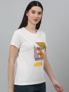 Cantabil Women's White Printed Round Neck Casual T-shirt For Summer