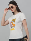 Cantabil Women's White Printed Round Neck Casual T-shirt For Summer