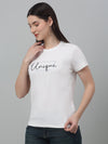Cantabil Women's Cream Printed Round Neck Casual T-shirt For Summer