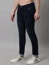 Cantabil Blue Solid Cotton Polyester Denim Flat Front Mid Rise Full Length Regular Fit Casual Jeans For Men