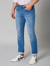 Cantabil Blue Solid Denim Flat Front Mid Rise Full Length Regular Fit Casual Jeans For Men