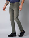 Cantabil Cotton Denim Flat Front Mid Rise Full Length Regular Fit Olive Solid Casual Jeans For Men