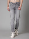 Cantabil Grey Solid Cotton Denim Flat Front Mid Rise Full Length Regular Fit Casual Jeans For Men