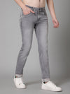 Cantabil Grey Solid Cotton Denim Flat Front Mid Rise Full Length Regular Fit Casual Jeans For Men