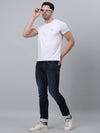 Cantabil Cotton Denim Flat Front Mid Rise Full Length Regular Fit NavySolid Casual Jeans For Men