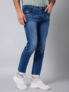 Cantabil Cotton Denim Flat Front Mid Rise Full Length Regular Fit Blue Solid Casual Jeans For Men