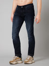 Cantabil Cotton Denim Flat Front Mid Rise Full Length Regular Fit Blue Solid Casual Jeans For Men
