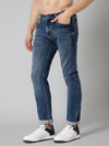 Cantabil Cotton Denim Flat Front Mid Rise Full Length Regular Fit Blue Solid Casual Jeans For Men