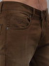 Cantabil Brown Solid Mid Rise Full Length Stretchable Jeans For Men