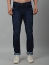 Cantabil Dark Blue Solid Mid Rise Full Length Stretchable Jeans For Men