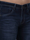 Cantabil Dark Blue Solid Mid Rise Full Length Stretchable Jeans For Men