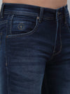 Cantabil Dark Blue Solid Mid Rise Full Length Stretchable Jeans For Men