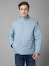 Cantabil Solid Sky Blue Full Sleeves Mock Collar Regular Fit Reversible Puffer Jacket for Men