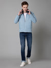 Cantabil Solid Sky Blue Full Sleeves Mock Collar Regular Fit Reversible Puffer Jacket for Men