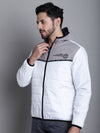 Cantabil Color Blocked White Full Sleeves Hooded Neck Regular Fit Casual Jacket for Men
