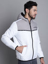 Cantabil Color Blocked White Full Sleeves Hooded Neck Regular Fit Casual Jacket for Men