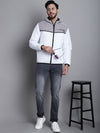 Cantabil Color Blocked White Full Sleeves Hooded Neck Regular Fit Casual Jacket for Men