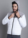 Cantabil Color Blocked White Full Sleeves Hooded Neck Regular Fit Casual Jacket for Men