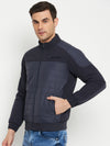 Cantabil Solid Navy Blue Full Sleeves Mock Collar Regular Fit Casual Jacket for Men